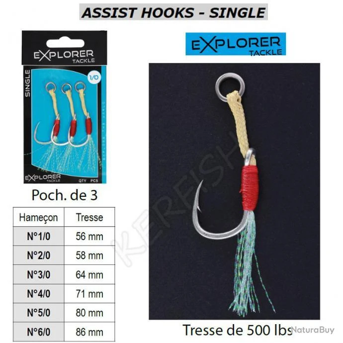 ASSIST HOOKS SINGLE EXPLORER TACKLE 5/0 3 ASSIST HOOKS SINGLE EXPLORER TACKLE 5/0